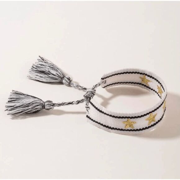 Black and White Star Embroidered Woven Bracelet - Picture 4 of 5